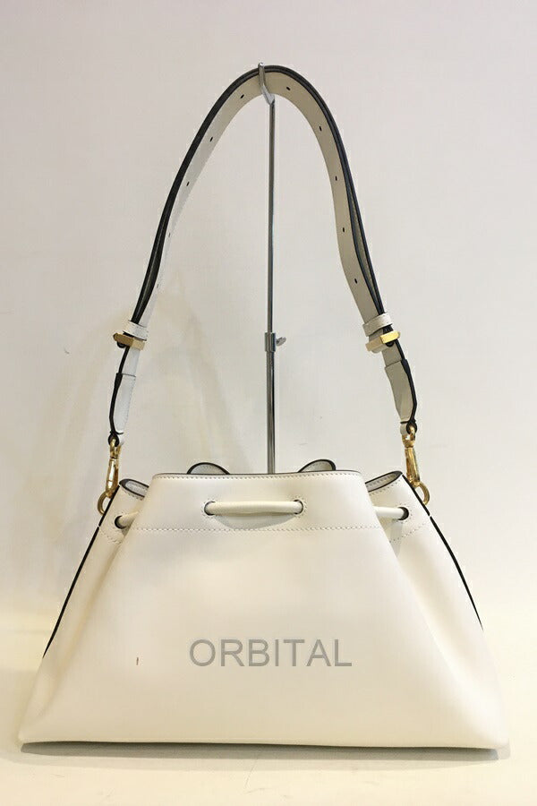 Futakotama) JIMMY CHOO Cinch Cinch M Leather Handbag White *Slightly dirty