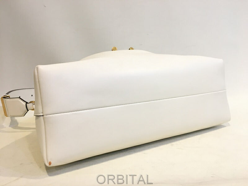 Futakotama) JIMMY CHOO Cinch Cinch M Leather Handbag White *Slightly dirty
