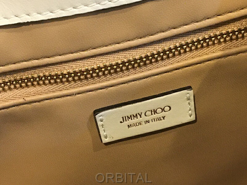 Futakotama) JIMMY CHOO Cinch Cinch M Leather Handbag White *Slightly dirty