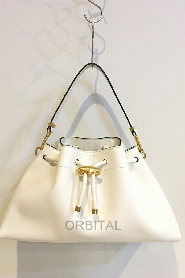 Futakotama) JIMMY CHOO Cinch Cinch M Leather Handbag White *Slightly dirty