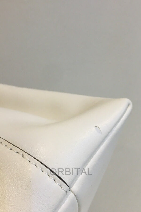 Futakotama) JIMMY CHOO Cinch Cinch M Leather Handbag White *Slightly dirty