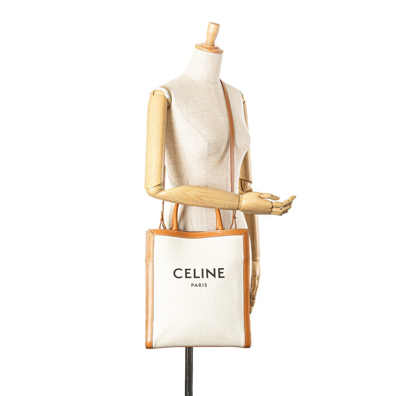 Celine Vertical Coba Small Tote Bag Shoulder Bag 2WAY White Brown Canvas