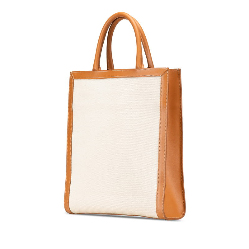 Celine Vertical Coba Small Tote Bag Shoulder Bag 2WAY White Brown Canvas