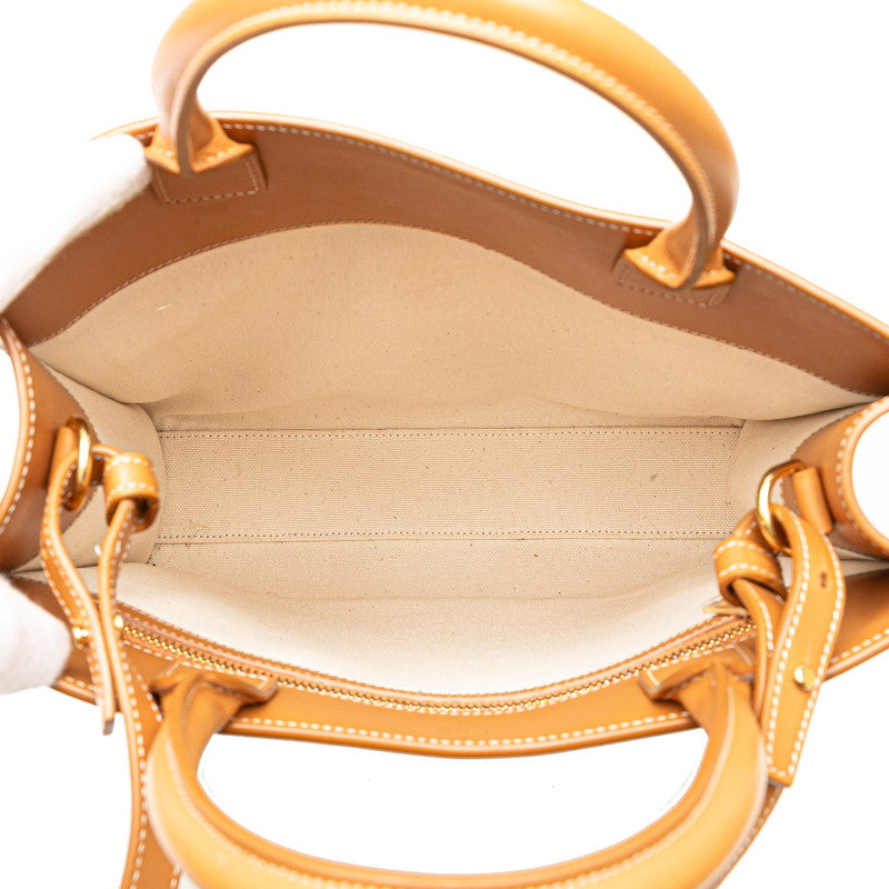 Celine Vertical Coba Small Tote Bag Shoulder Bag 2WAY White Brown Canvas