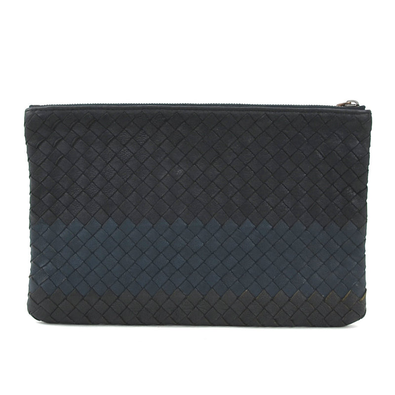 BOTTEGAVENETA Clutch Bag Pouch Intrecciato Leather Black x Navy Unisex Free