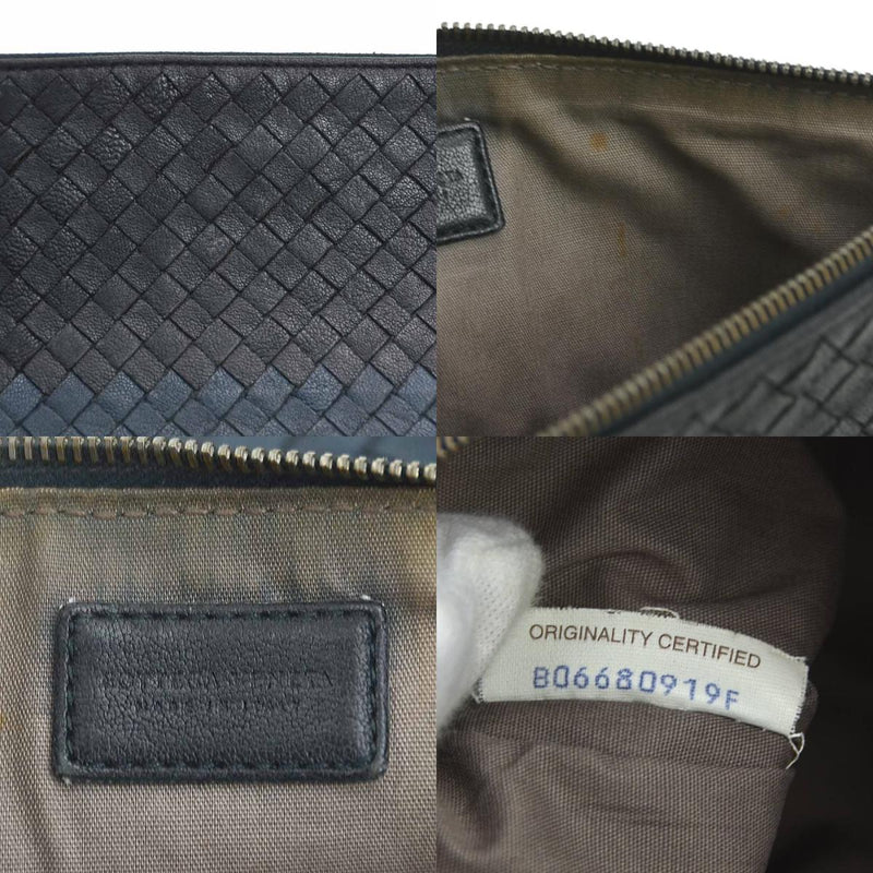 BOTTEGAVENETA Clutch Bag Pouch Intrecciato Leather Black x Navy Unisex Free