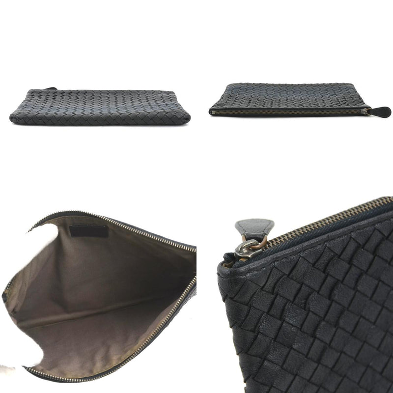 BOTTEGAVENETA Clutch Bag Pouch Intrecciato Leather Black x Navy Unisex Free