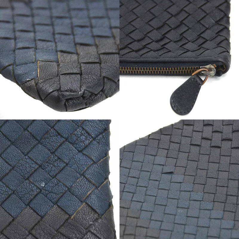 BOTTEGAVENETA Clutch Bag Pouch Intrecciato Leather Black x Navy Unisex Free