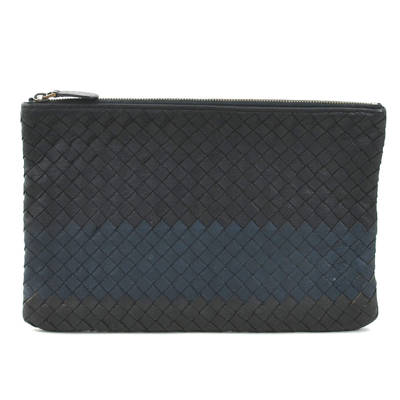 BOTTEGAVENETA Clutch Bag Pouch Intrecciato Leather Black x Navy Unisex Free