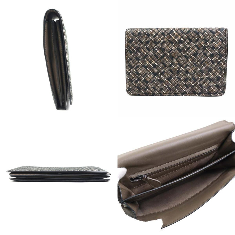 BOTTEGAVENETA Clutch Bag Intrecciato Leather Black x Brown Unisex Free Shipping