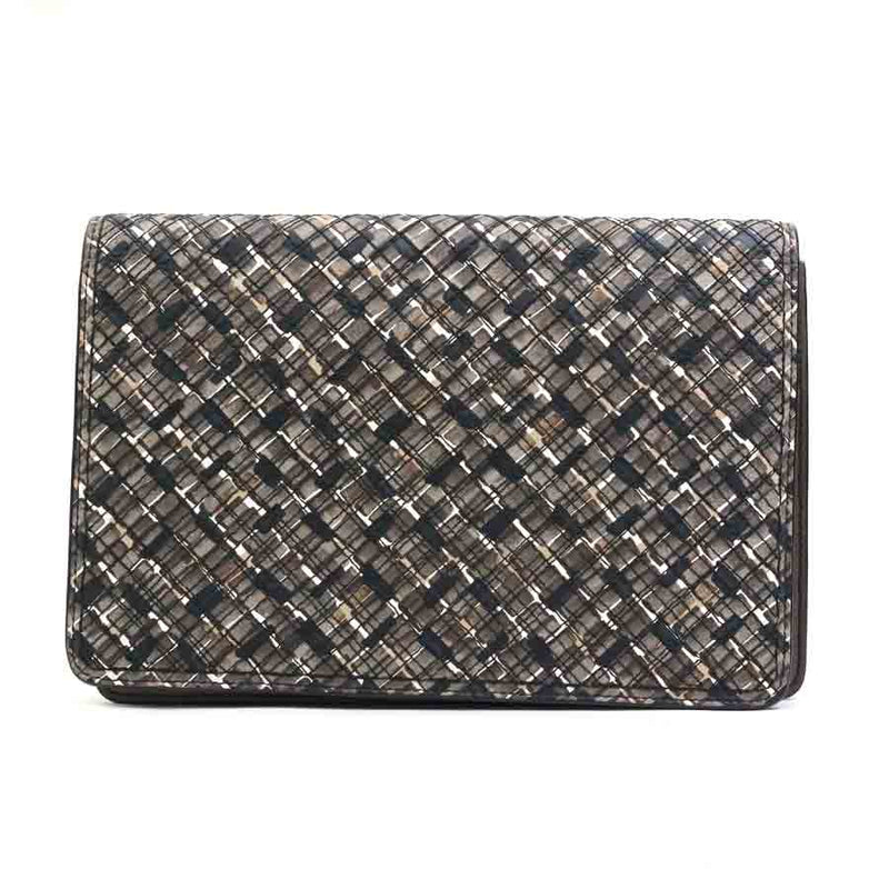 BOTTEGAVENETA Clutch Bag Intrecciato Leather Black x Brown Unisex Free Shipping