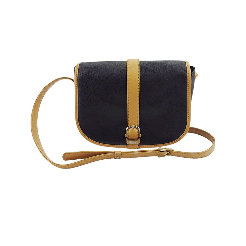 CELINE Shoulder Bag Logo Plate Black Beige Gold Women's Used