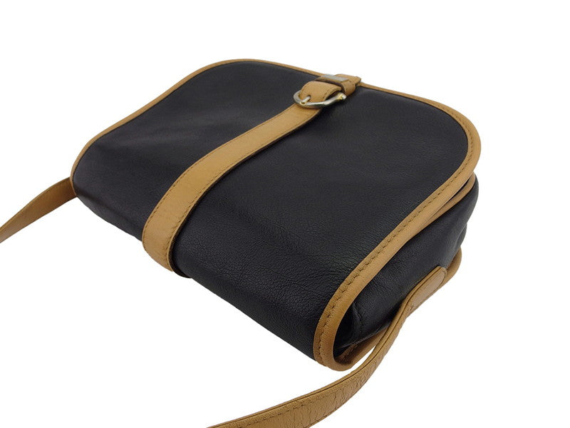 CELINE Shoulder Bag Logo Plate Black Beige Gold Women's Used
