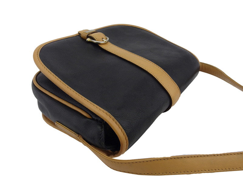 CELINE Shoulder Bag Logo Plate Black Beige Gold Women's Used