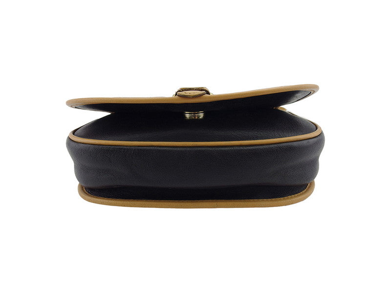 CELINE Shoulder Bag Logo Plate Black Beige Gold Women's Used