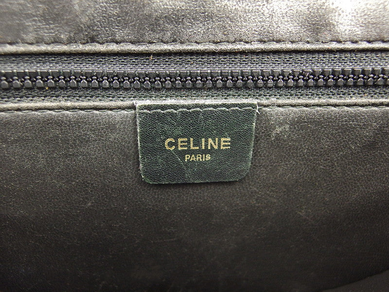 CELINE Shoulder Bag Logo Plate Black Beige Gold Women's Used
