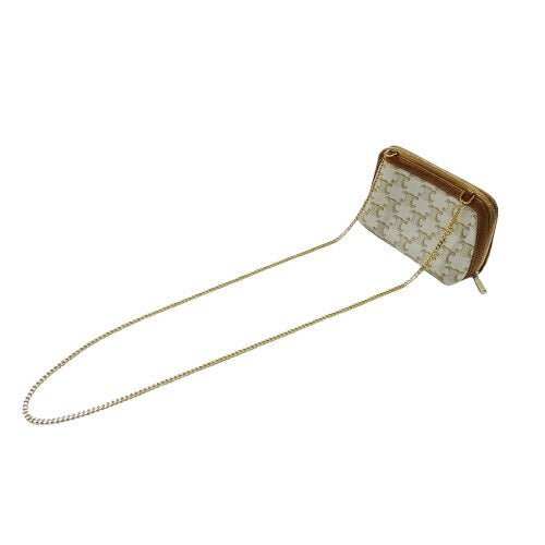 CELINE Women's Bag Brand Triomphe Shoulder Bag Chain Clutch White Tan