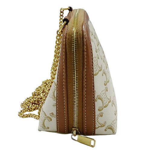 CELINE Women's Bag Brand Triomphe Shoulder Bag Chain Clutch White Tan
