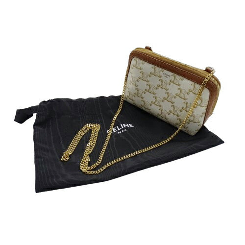 CELINE Women's Bag Brand Triomphe Shoulder Bag Chain Clutch White Tan
