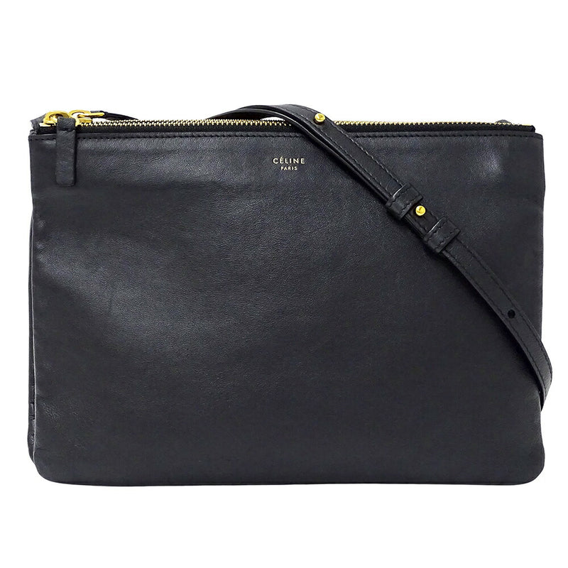 CELINE Women's Bag Brand Shoulder Bag Trio Large Leather Black Crossbody