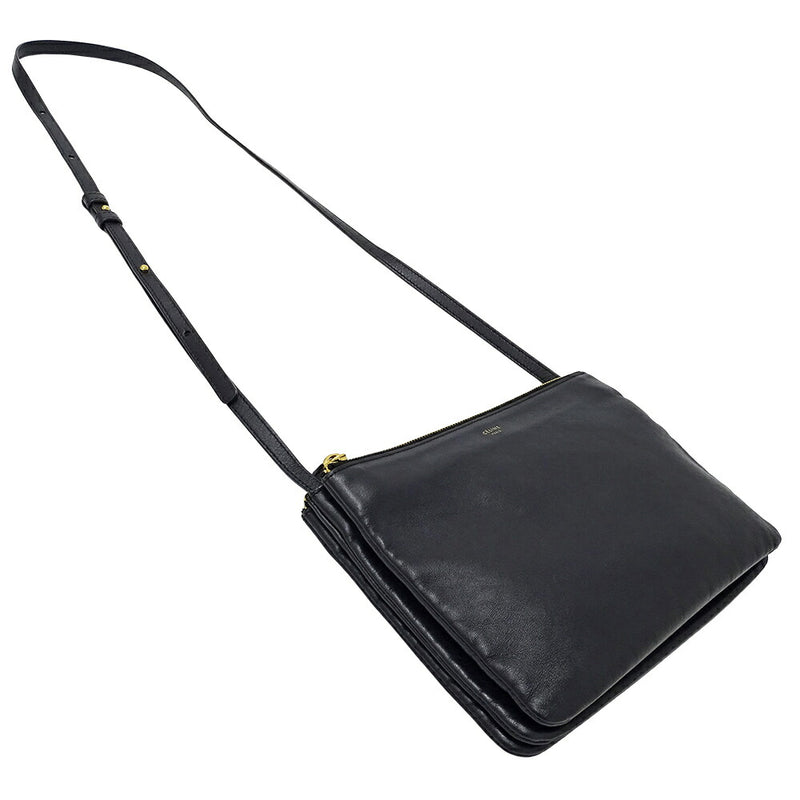 CELINE Women's Bag Brand Shoulder Bag Trio Large Leather Black Crossbody