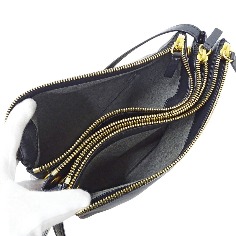 CELINE Women's Bag Brand Shoulder Bag Trio Large Leather Black Crossbody