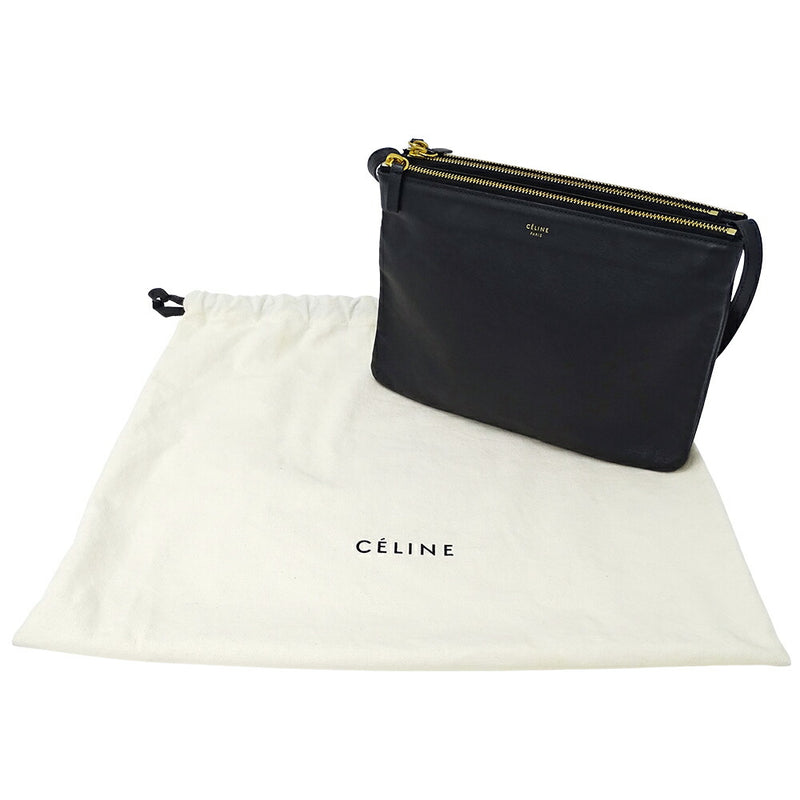 CELINE Women's Bag Brand Shoulder Bag Trio Large Leather Black Crossbody