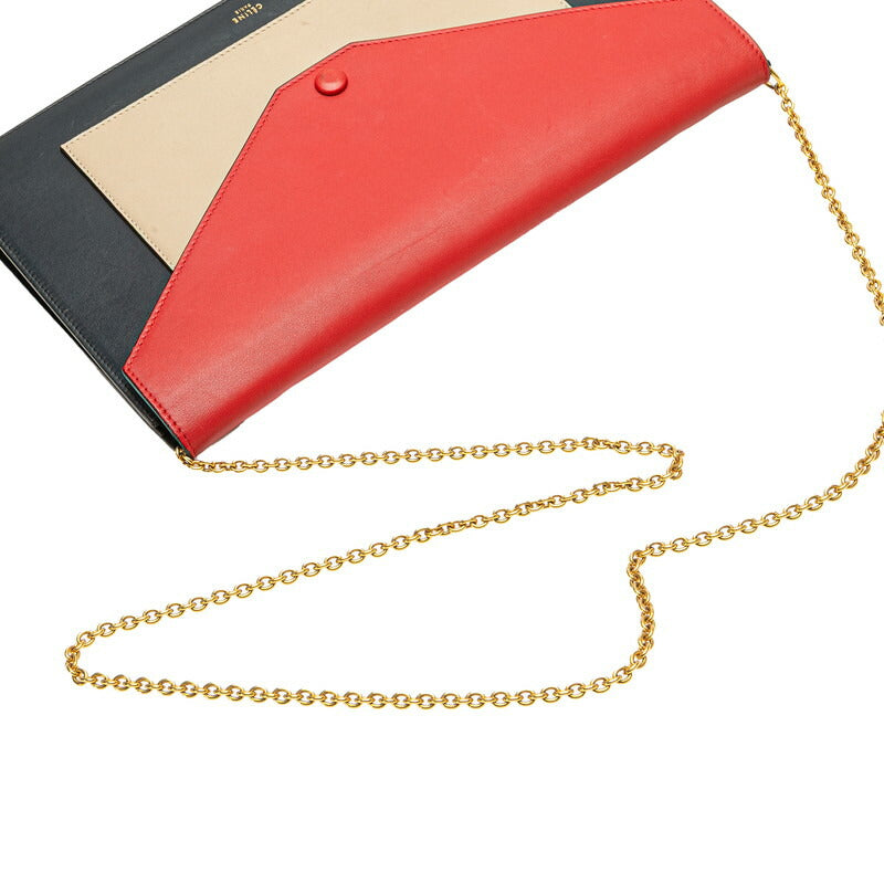 Celine Chain Wallet Shoulder Bag Black Red Beige Leather Women's CELINE [Used]