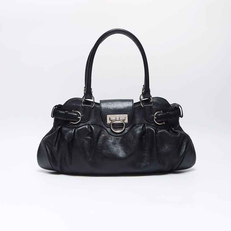 Salvatore Ferragamo Leather Gancini Handbag Black WS13869