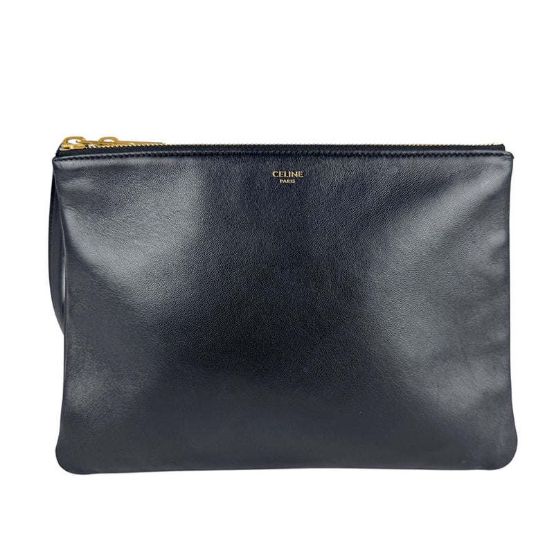 CELINE Crossbody Shoulder Bag Trio Large Leather Black Women's Free Shipping