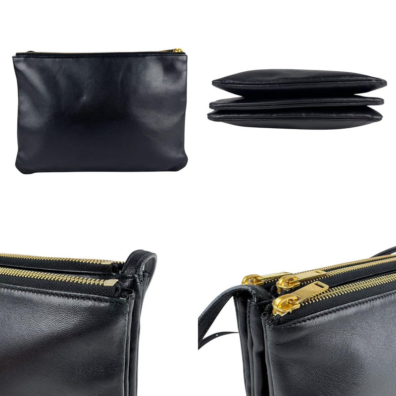 CELINE Crossbody Shoulder Bag Trio Large Leather Black Women's Free Shipping