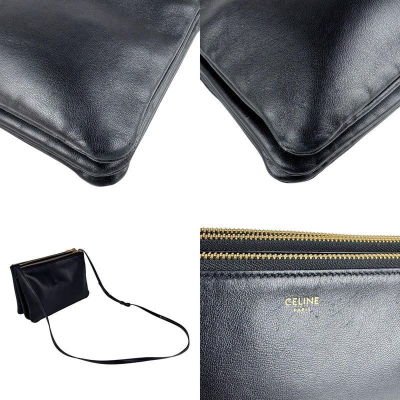 CELINE Crossbody Shoulder Bag Trio Large Leather Black Women's Free Shipping