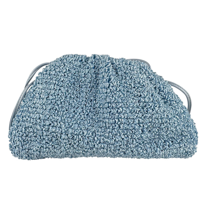 Bottegaveneta Shoulder Bag Mini The Pouch Raffia/Leather Light Blue Women's
