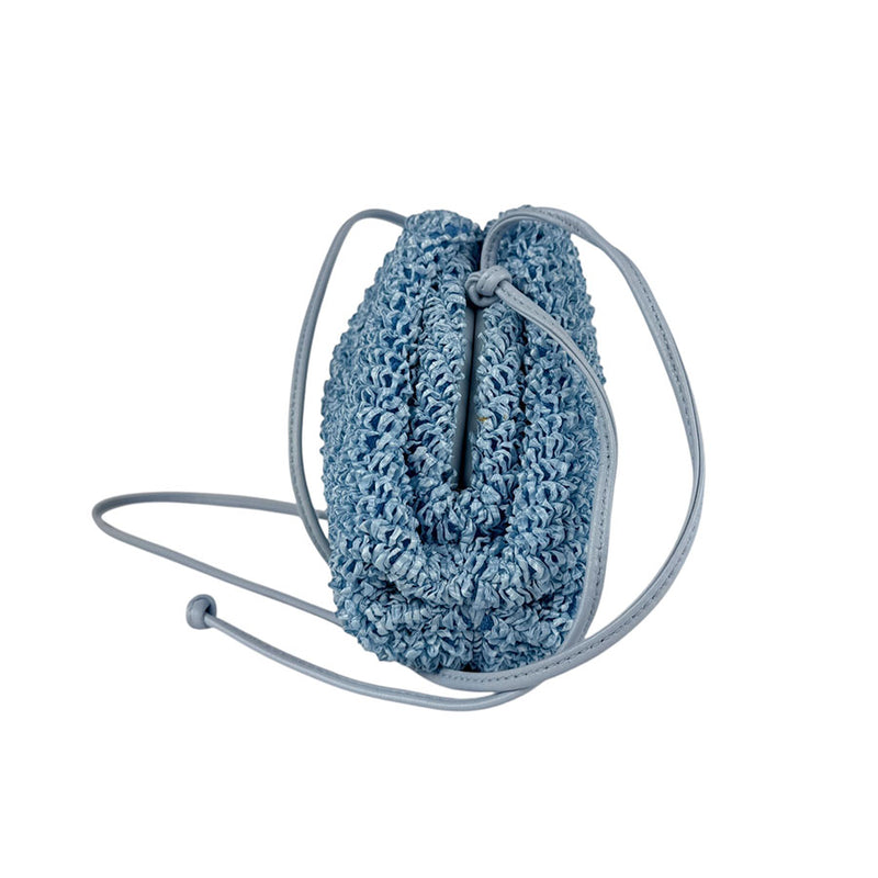 Bottegaveneta Shoulder Bag Mini The Pouch Raffia/Leather Light Blue Women's