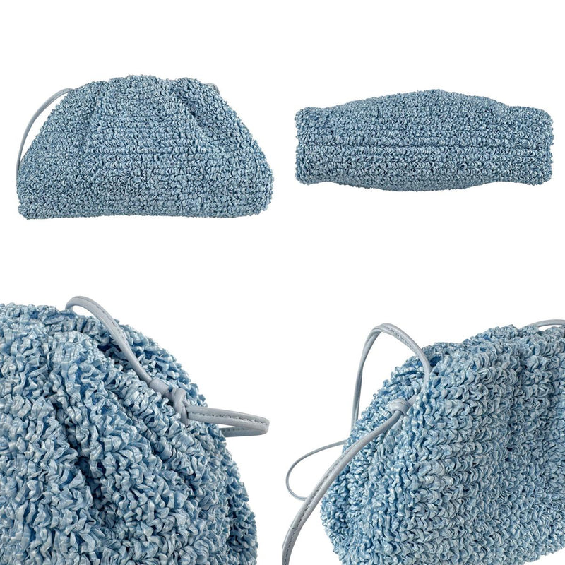 Bottegaveneta Shoulder Bag Mini The Pouch Raffia/Leather Light Blue Women's