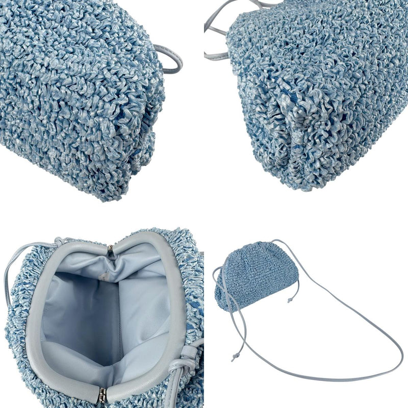 Bottegaveneta Shoulder Bag Mini The Pouch Raffia/Leather Light Blue Women's